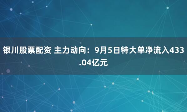 银川股票配资 主力动向：9月5日特大单净流入433.04亿元